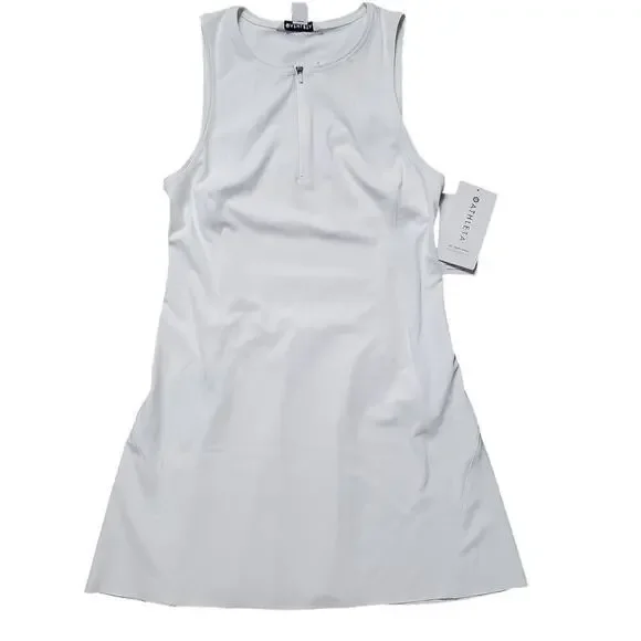 ATHLETA Women Size Medium Ace Tennis Golf White Dress 1/4 Zip Sleeveless NEW - Picture 2 of 14